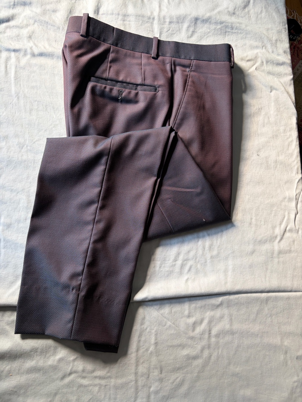 Men's Dark Plum Textured Trousers - Classic Tailored Style